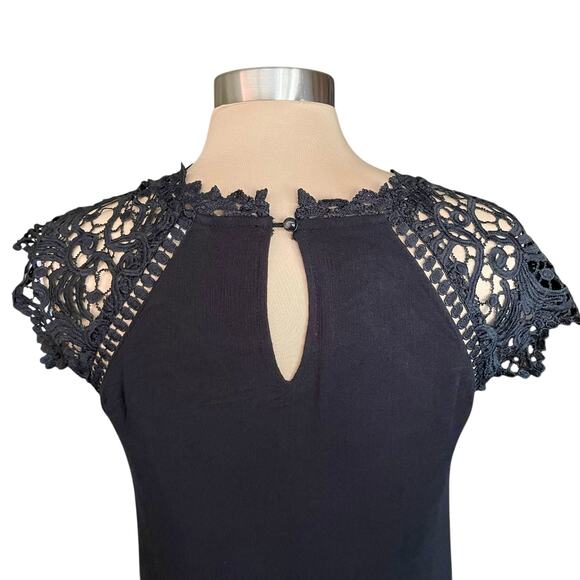 Andree by Unit Black Gauzy Sheath Dress White Lace Trim Sz MED Whimsygoth Grunge - Picture 5 of 9